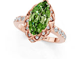 Rose gold Marquise Cut Peridot Scalloped Halo Engagement Ring with Round Shared Prong Band_13
