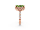 Rose gold Marquise Cut Peridot Scalloped Halo Engagement Ring with Round Shared Prong Band_14