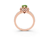 Rose gold Marquise Cut Peridot Scalloped Halo Engagement Ring with Round Shared Prong Band_15