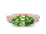 Rose gold Marquise Cut Peridot Scattered Round Accent Ring with Prong Setting_12