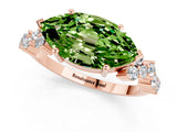 Rose gold Marquise Cut Peridot Scattered Round Accent Ring with Prong Setting_13