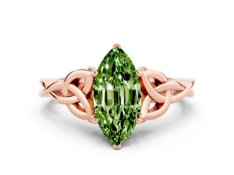 Rose gold Marquise Cut Peridot Solitaire Celtic Knot Ring with Four-Prong Setting_12