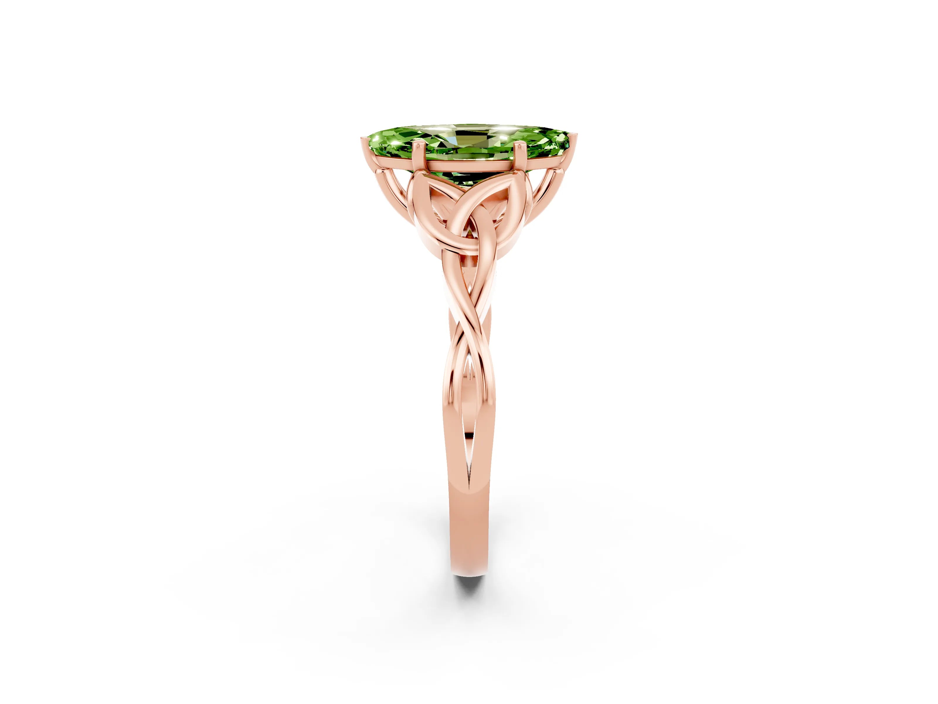 Rose gold Marquise Cut Peridot Solitaire Celtic Knot Ring with Four-Prong Setting_14