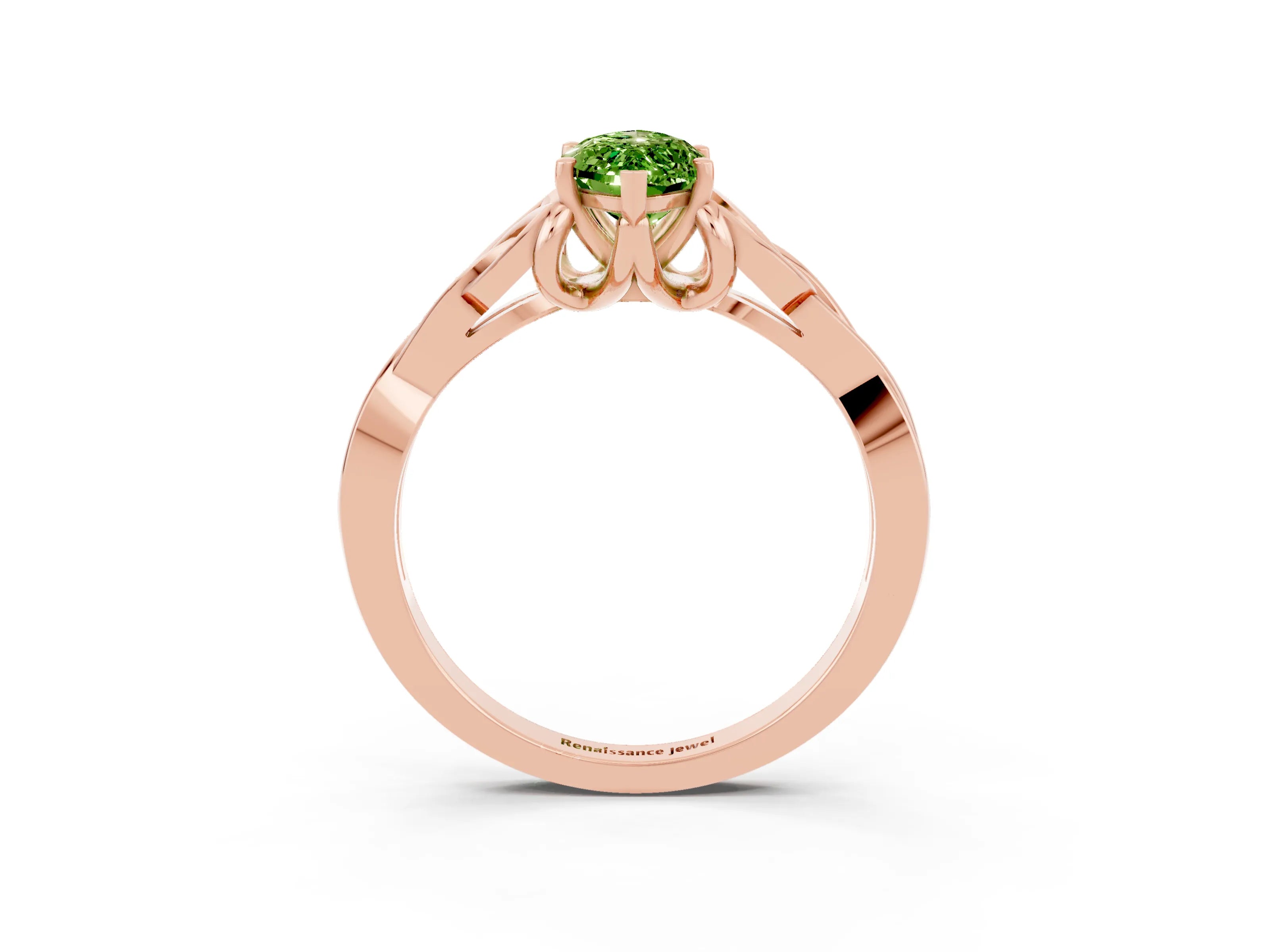 Rose gold Marquise Cut Peridot Solitaire Celtic Knot Ring with Four-Prong Setting_15