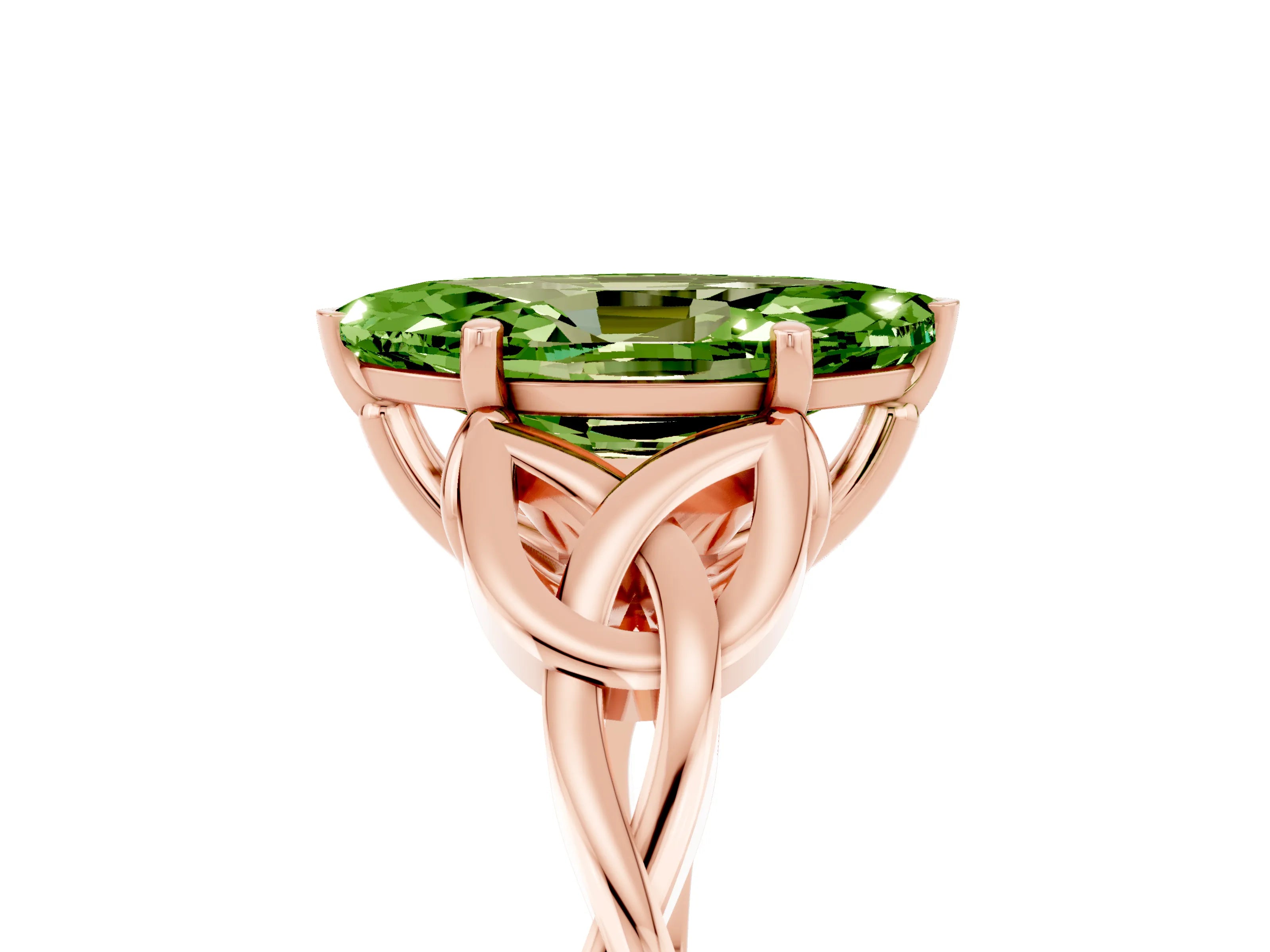Rose gold Marquise Cut Peridot Solitaire Celtic Knot Ring with Four-Prong Setting_17