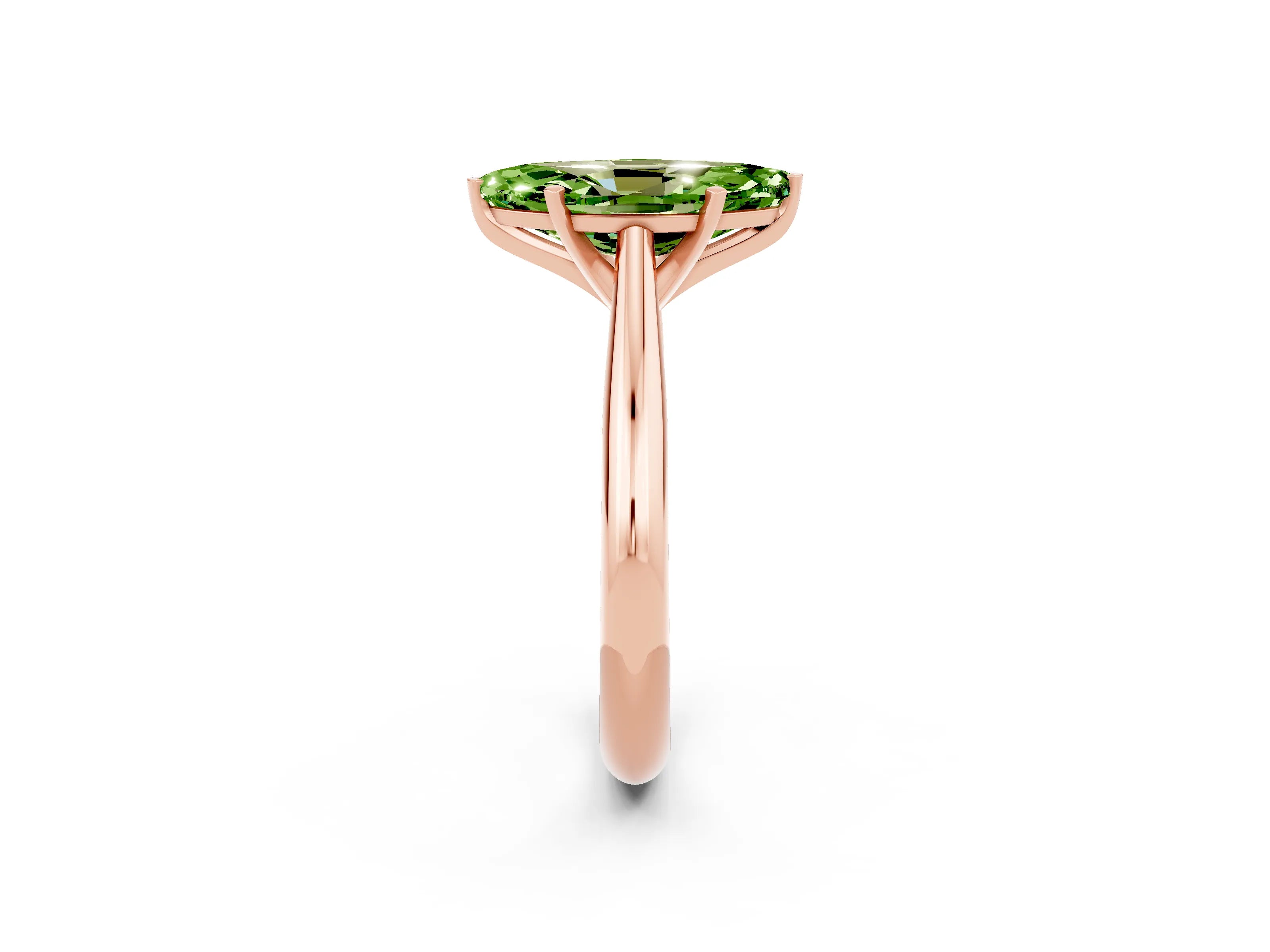 Rose gold Marquise Cut Peridot Solitaire Engagement Ring with Cathedral Setting and Four-Prong Mount_14
