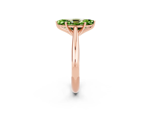 Rose gold Marquise Cut Peridot Solitaire Engagement Ring with Cathedral Setting and Four-Prong Mount