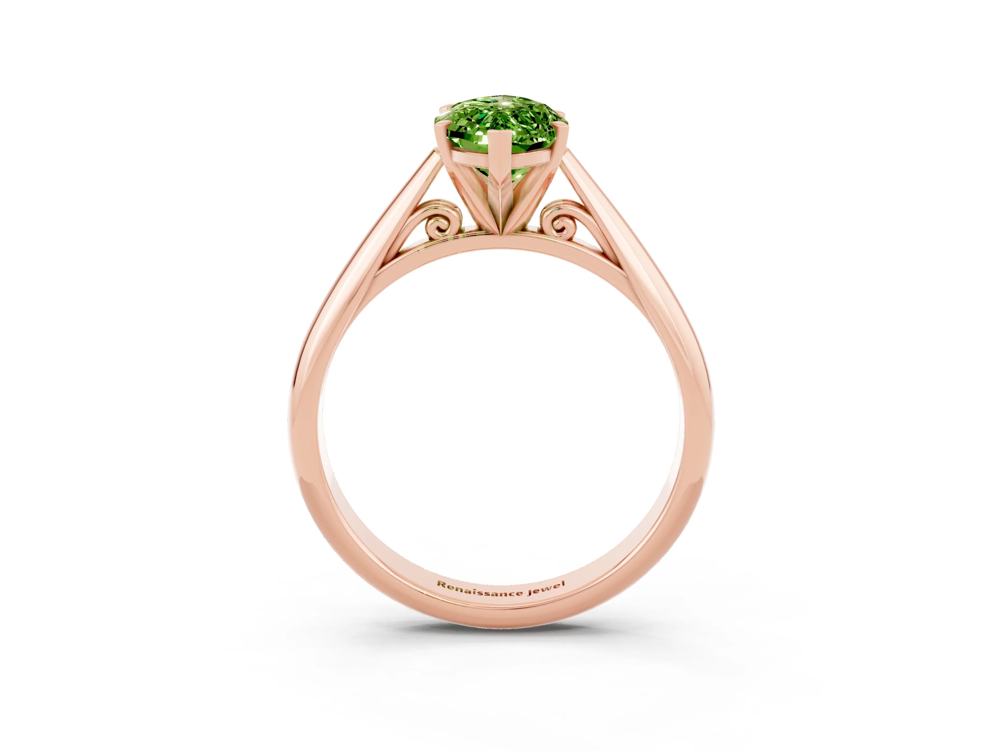 Rose gold Marquise Cut Peridot Solitaire Engagement Ring with Cathedral Setting and Four-Prong Mount_15