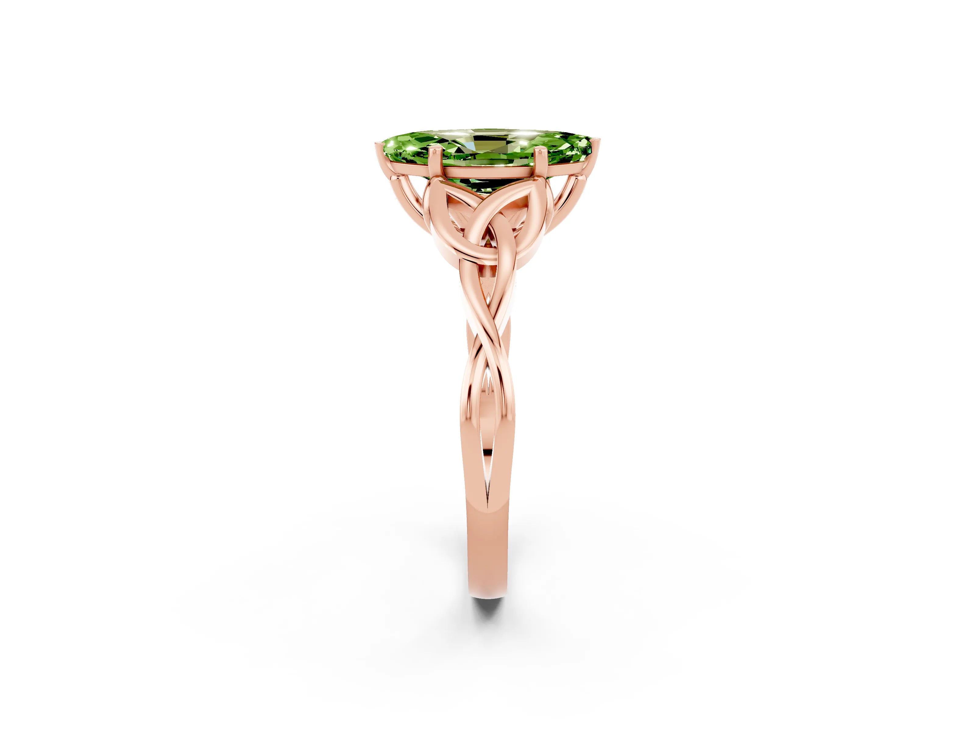 Rose gold Marquise Cut Peridot Solitaire Engagement Ring with Celtic Knot Band and Four-Prong Setting_2