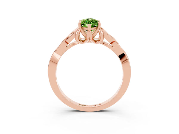 Rose gold Marquise Cut Peridot Solitaire Engagement Ring with Celtic Knot Band and Four-Prong Setting