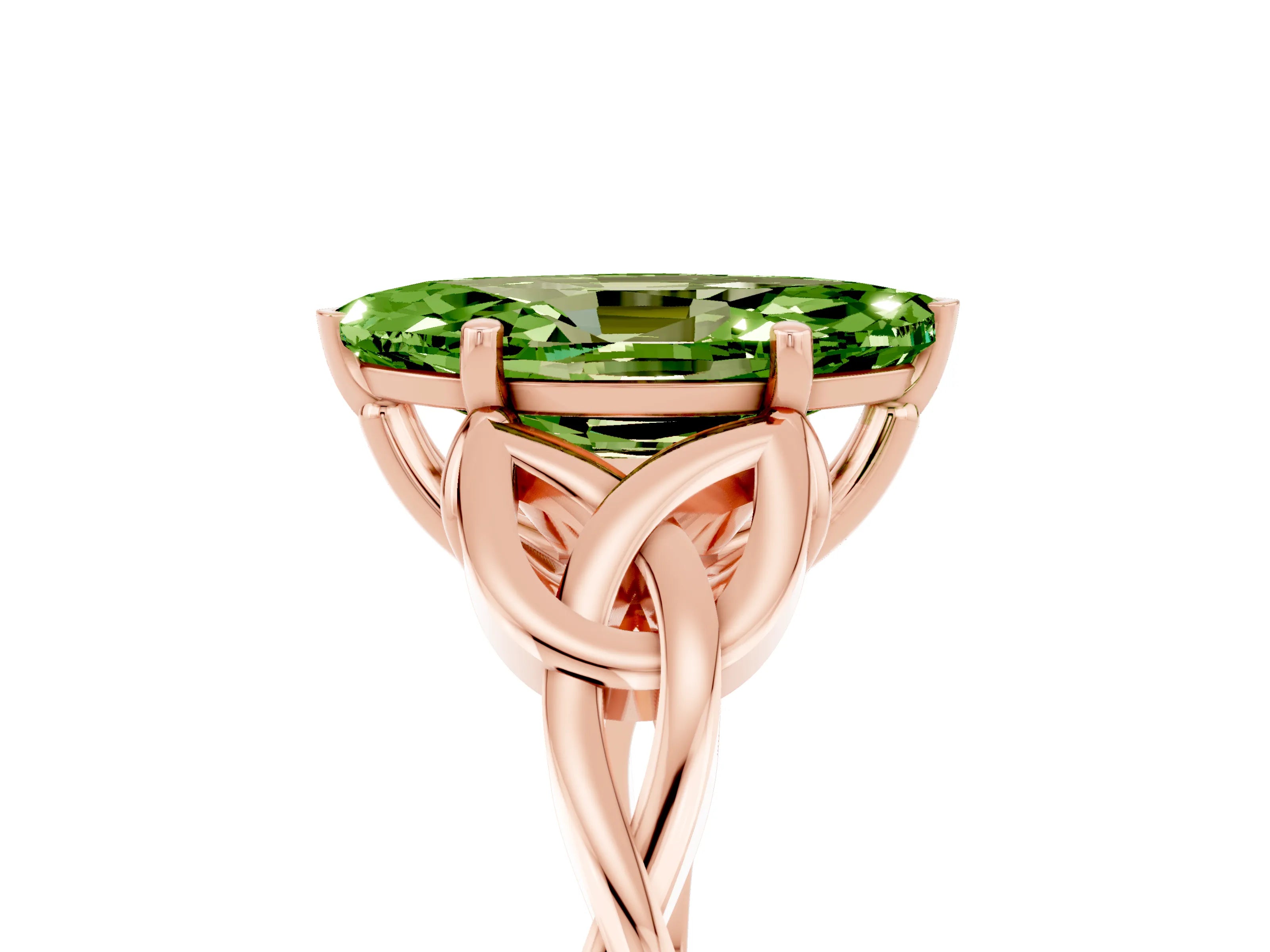 Rose gold Marquise Cut Peridot Solitaire Engagement Ring with Celtic Knot Band and Four-Prong Setting_5