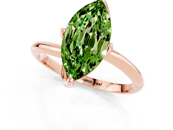Rose gold Marquise Cut Peridot Solitaire Engagement Ring with Four-Prong Setting and Classic Band