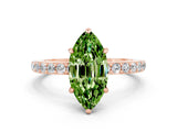 Rose gold Marquise Cut Peridot Solitaire Engagement Ring with Pavé Band and Four-Prong Setting