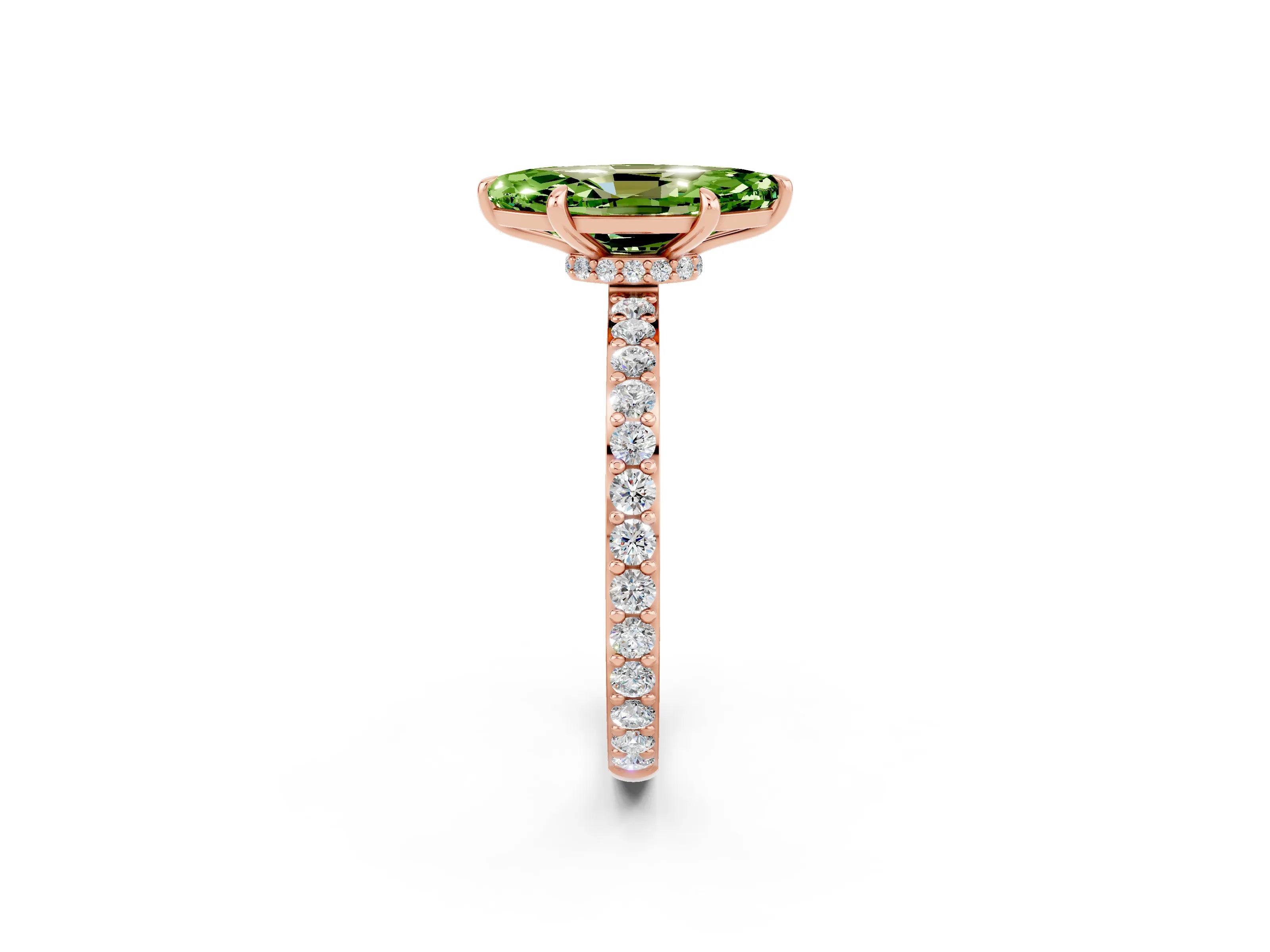 Rose gold Marquise Cut Peridot Solitaire Engagement Ring with Pavé Band and Four-Prong Setting_2