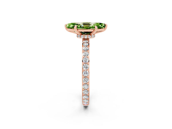 Rose gold Marquise Cut Peridot Solitaire Engagement Ring with Pavé Band and Four-Prong Setting