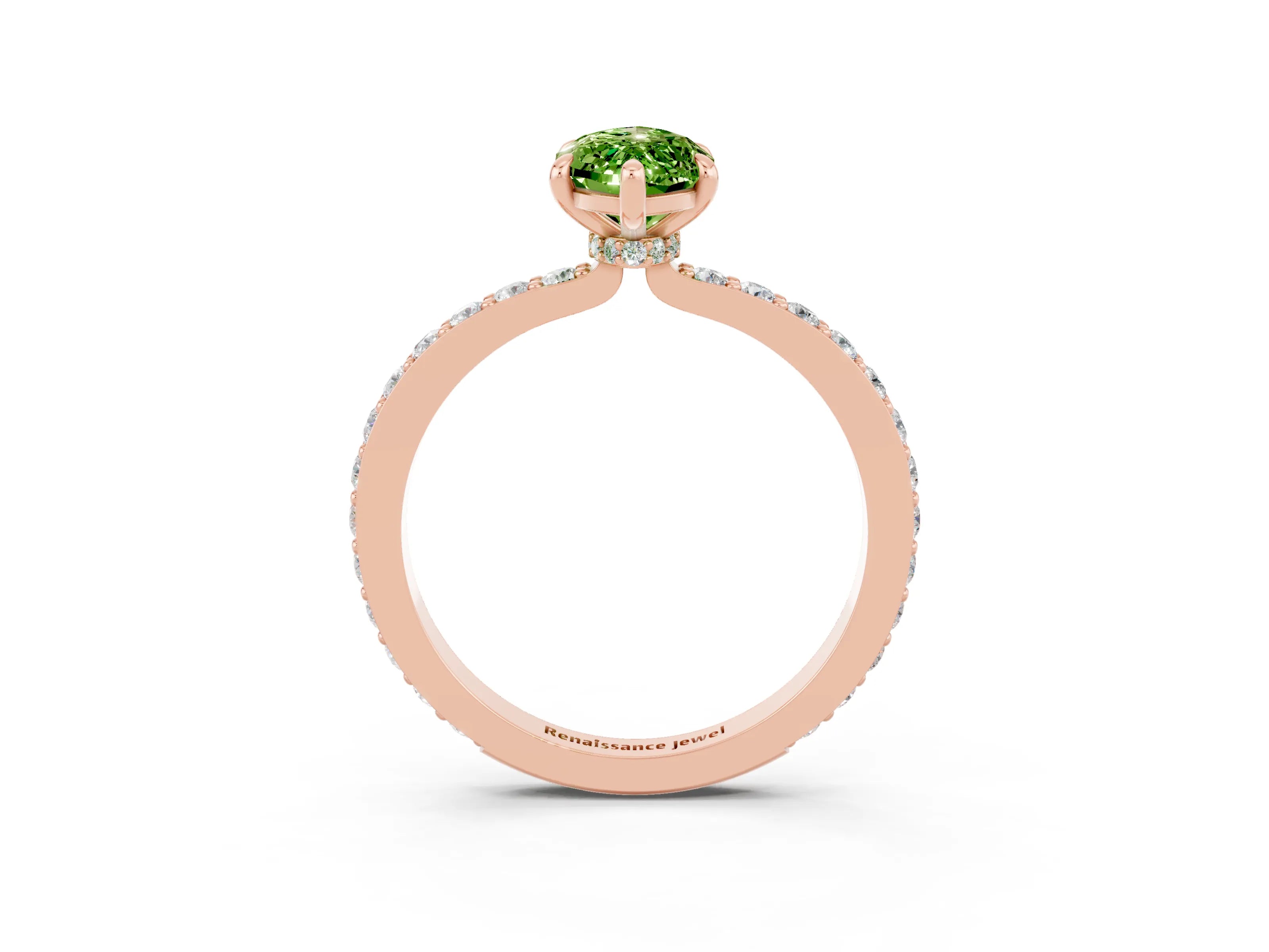 Rose gold Marquise Cut Peridot Solitaire Engagement Ring with Pavé Band and Four-Prong Setting_3