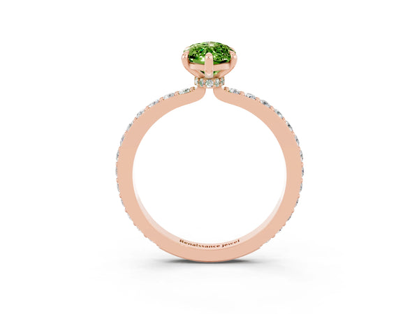 Rose gold Marquise Cut Peridot Solitaire Engagement Ring with Pavé Band and Four-Prong Setting