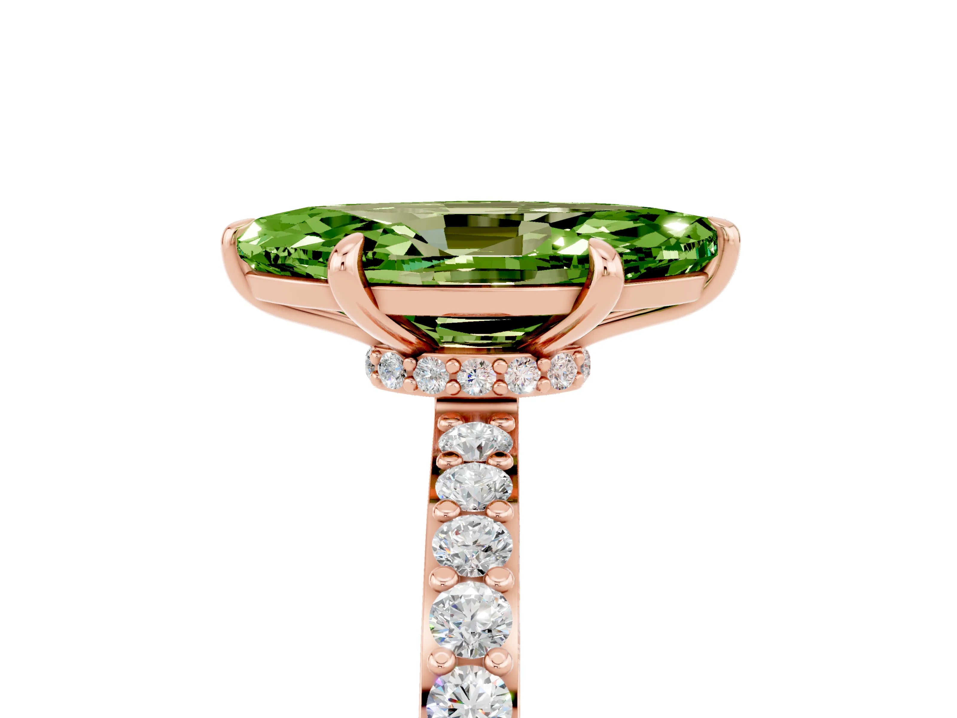Rose gold Marquise Cut Peridot Solitaire Engagement Ring with Pavé Band and Four-Prong Setting_5
