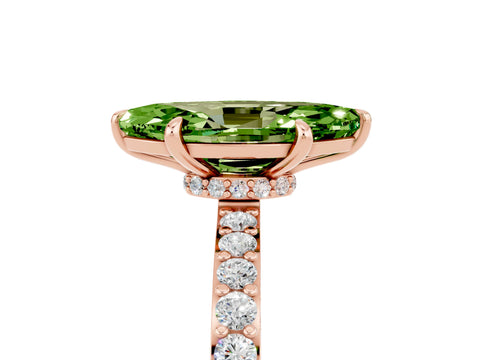Rose gold Marquise Cut Peridot Solitaire Engagement Ring with Pavé Band and Four-Prong Setting_5