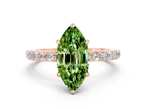 Rose gold Marquise Cut Peridot Solitaire Engagement Ring with Pavé Band and Four-Prong Setting