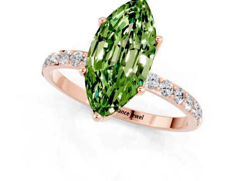 Rose gold Marquise Cut Peridot Solitaire Engagement Ring with Pavé Band and Prong Setting_1