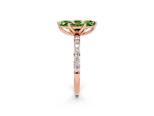 Rose gold Marquise Cut Peridot Solitaire Engagement Ring with Round  Pavé Band and Prong Setting