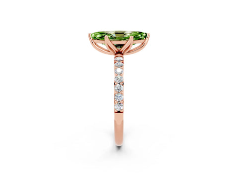Rose gold Marquise Cut Peridot Solitaire Engagement Ring with Pavé Band and Prong Setting_2