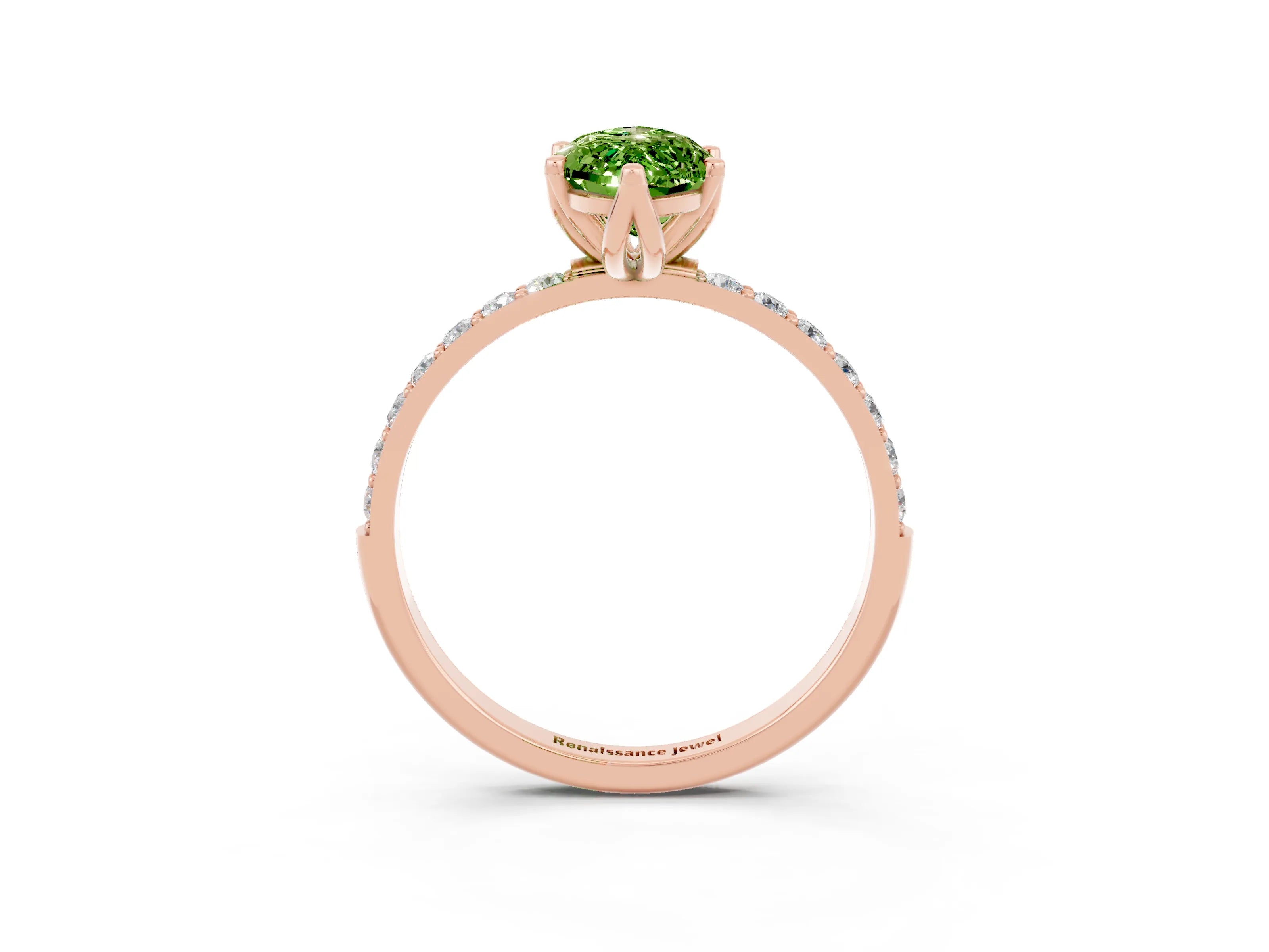 Rose gold Marquise Cut Peridot Solitaire Engagement Ring with Pavé Band and Prong Setting_3