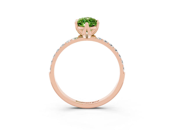 Rose gold Marquise Cut Peridot Solitaire Engagement Ring with Round  Pavé Band and Prong Setting