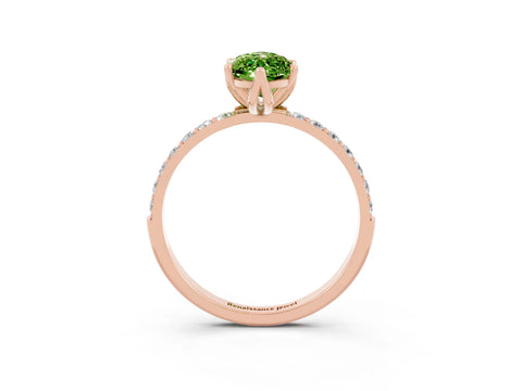 Rose gold Marquise Cut Peridot Solitaire Engagement Ring with Pavé Band and Prong Setting_3