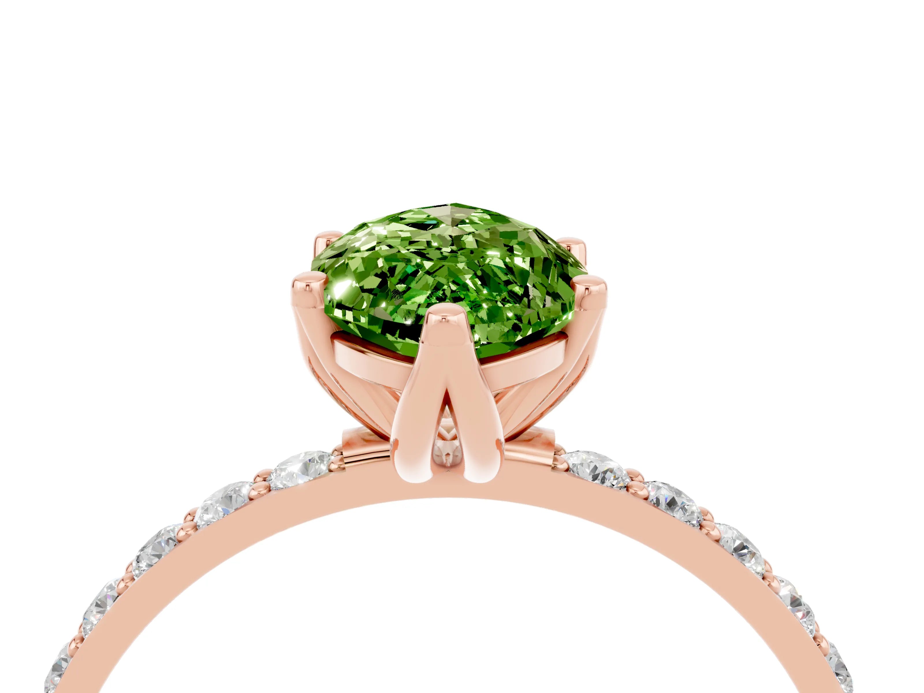 Rose gold Marquise Cut Peridot Solitaire Engagement Ring with Pavé Band and Prong Setting_4