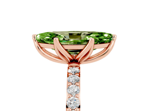 Rose gold Marquise Cut Peridot Solitaire Engagement Ring with Pavé Band and Prong Setting_5