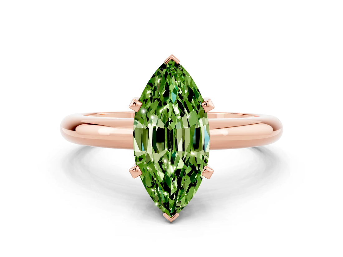 Rose gold Marquise Cut Peridot Solitaire Engagement Ring with Round Band and Four-Prong Setting
