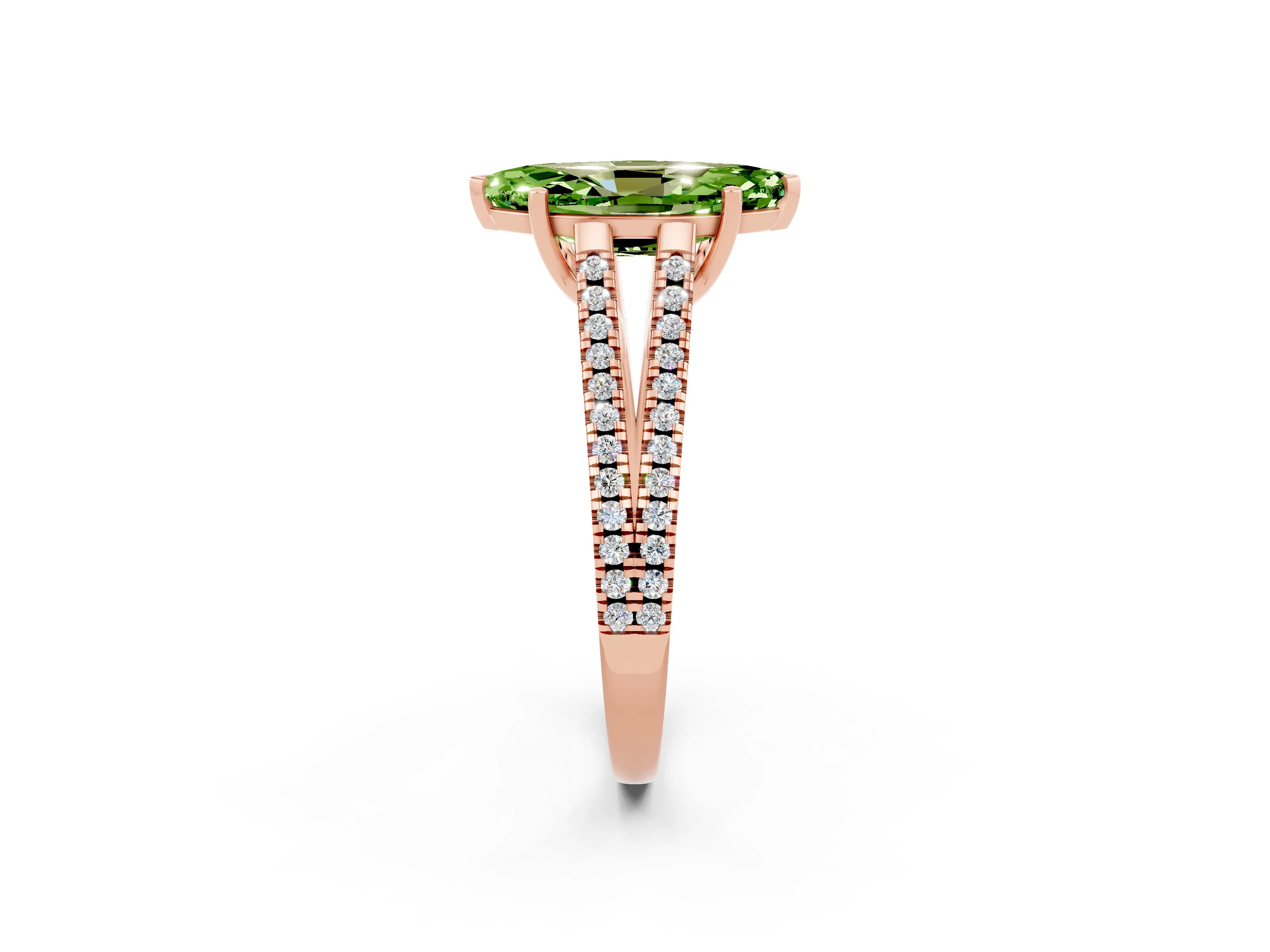 Rose gold Marquise Cut Peridot Solitaire Engagement Ring with Split Shank Pavé Band_2