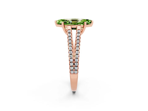 Rose gold Marquise Cut Peridot Solitaire Engagement Ring with Split Shank Pavé Band_2