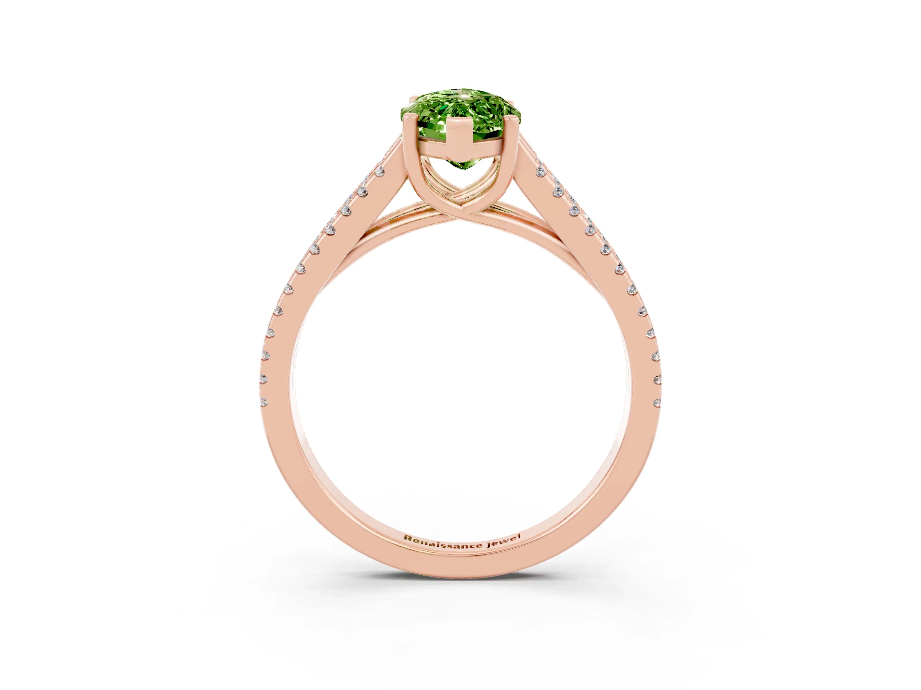 Rose gold Marquise Cut Peridot Solitaire Engagement Ring with Split Shank Pavé Band_3