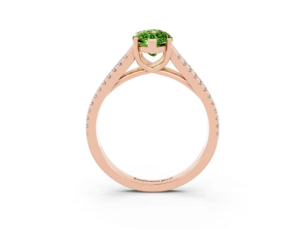 Rose gold Marquise Cut Peridot Solitaire Engagement Ring with Split Shank Pavé Band