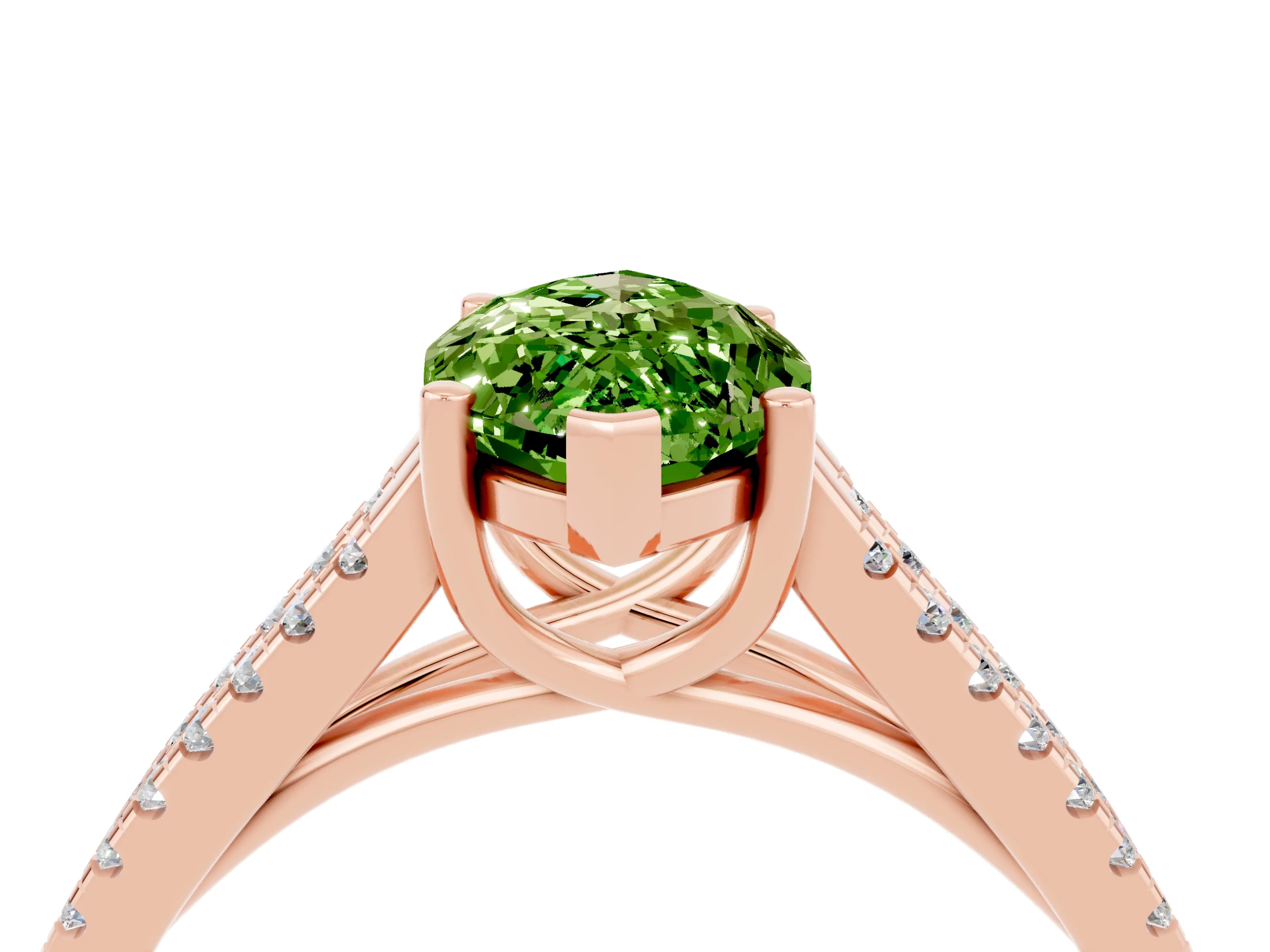 Rose gold Marquise Cut Peridot Solitaire Engagement Ring with Split Shank Pavé Band_4