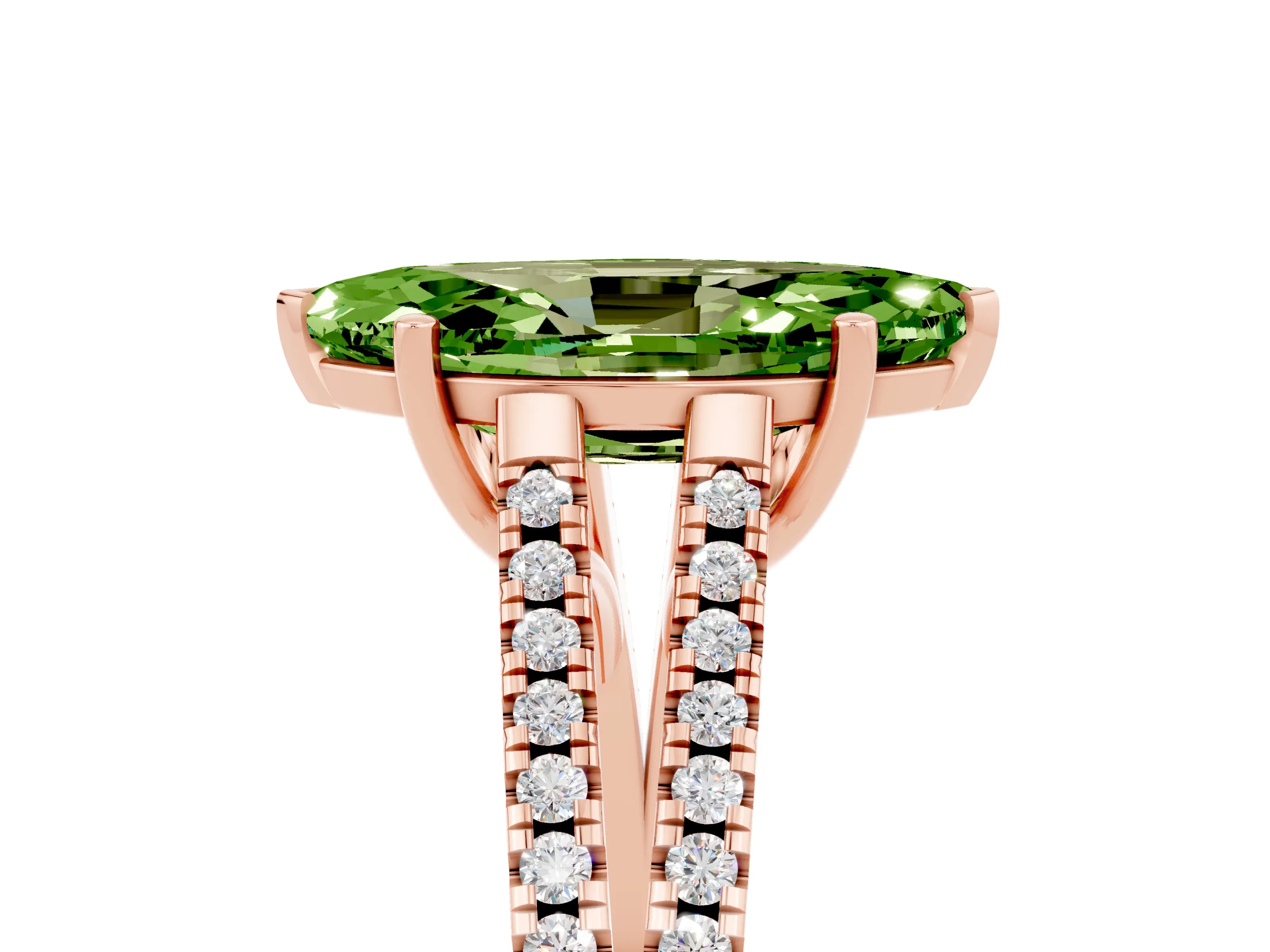 Rose gold Marquise Cut Peridot Solitaire Engagement Ring with Split Shank Pavé Band_5
