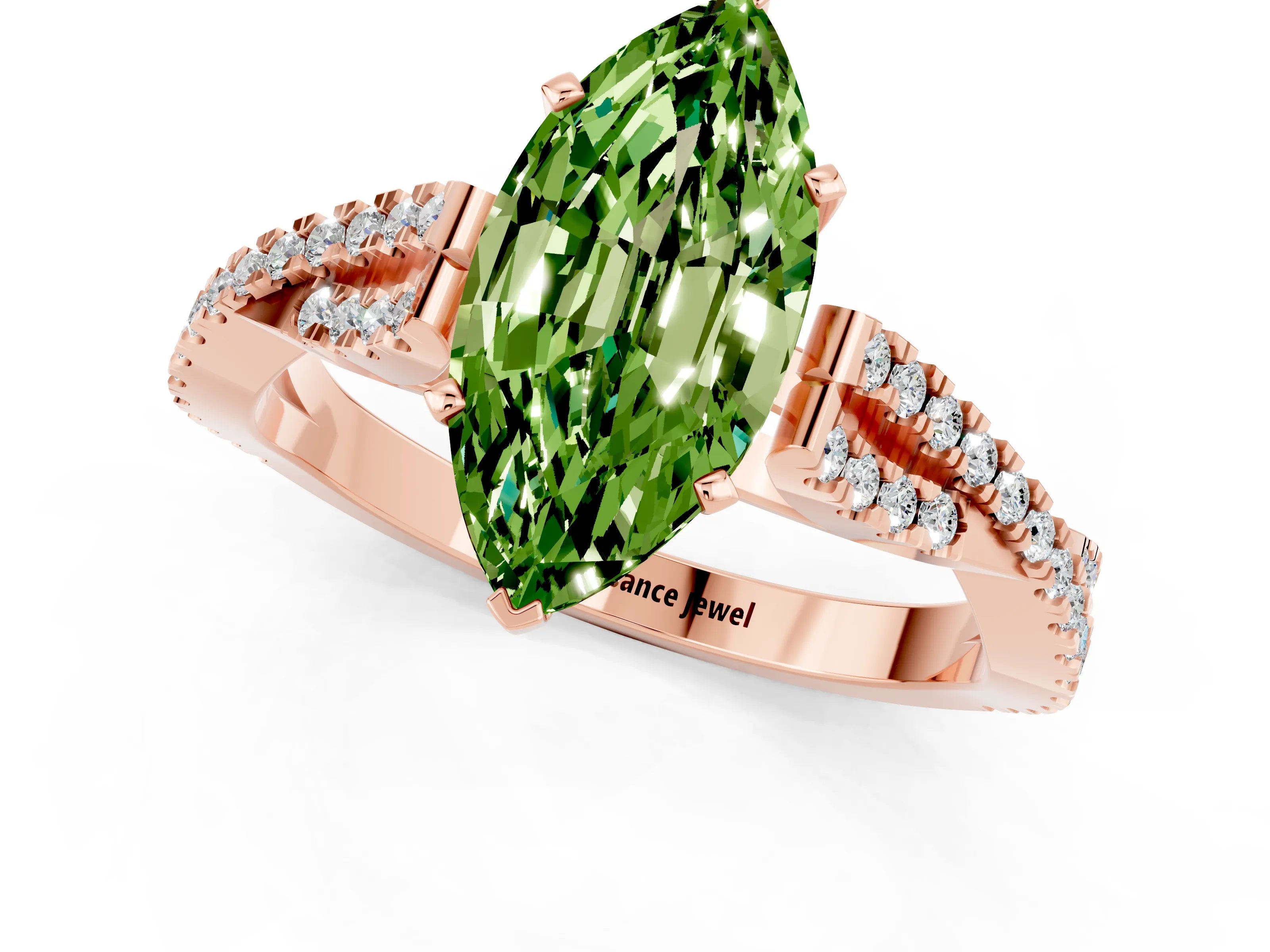 Rose gold Marquise Cut Peridot Solitaire Engagement Ring with Twisted Pavé Band and Four-Prong Setting_1