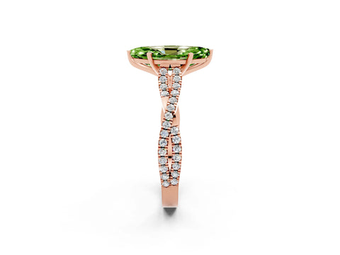 Rose gold Marquise Cut Peridot Solitaire Engagement Ring with Twisted Pavé Band and Four-Prong Setting_2