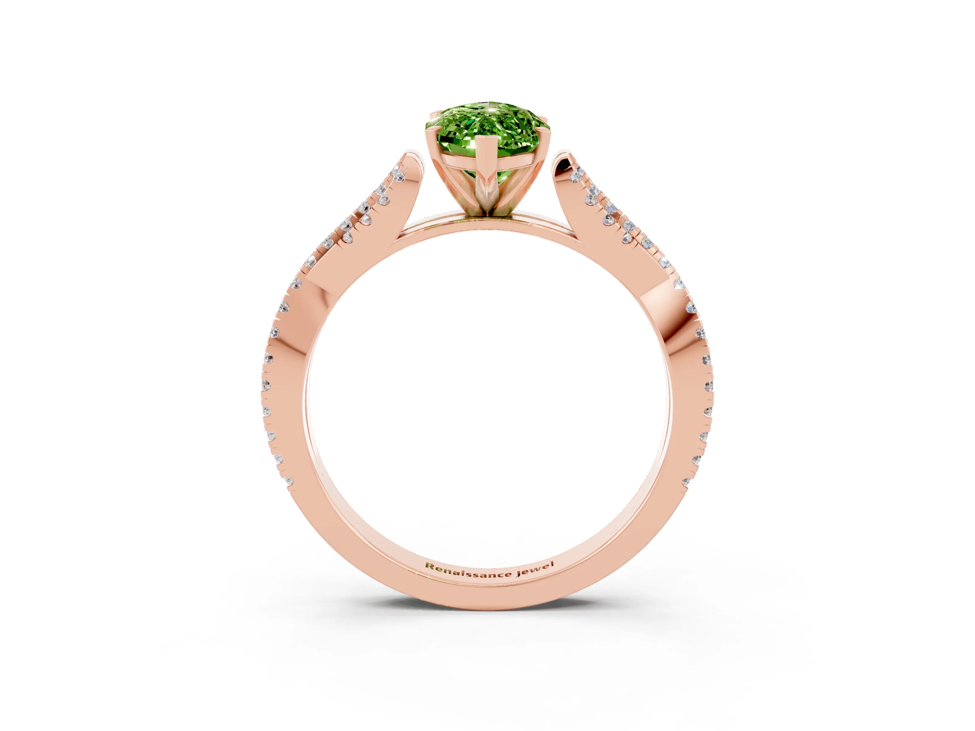 Rose gold Marquise Cut Peridot Solitaire Engagement Ring with Twisted Pavé Band and Four-Prong Setting_3