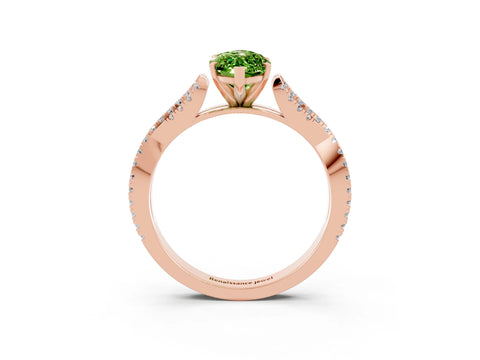 Rose gold Marquise Cut Peridot Solitaire Engagement Ring with Twisted Pavé Band and Four-Prong Setting_3