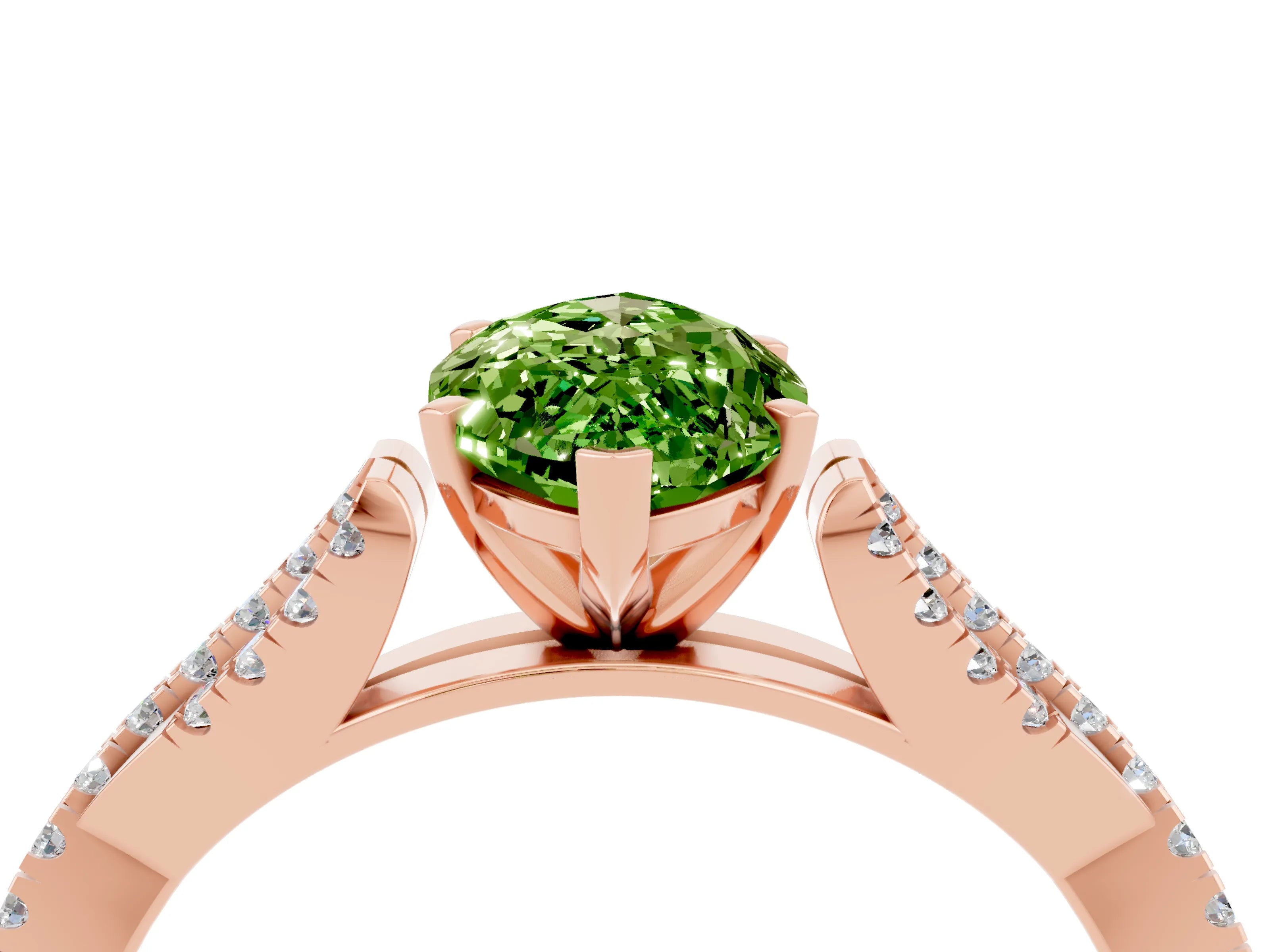 Rose gold Marquise Cut Peridot Solitaire Engagement Ring with Twisted Pavé Band and Four-Prong Setting_4