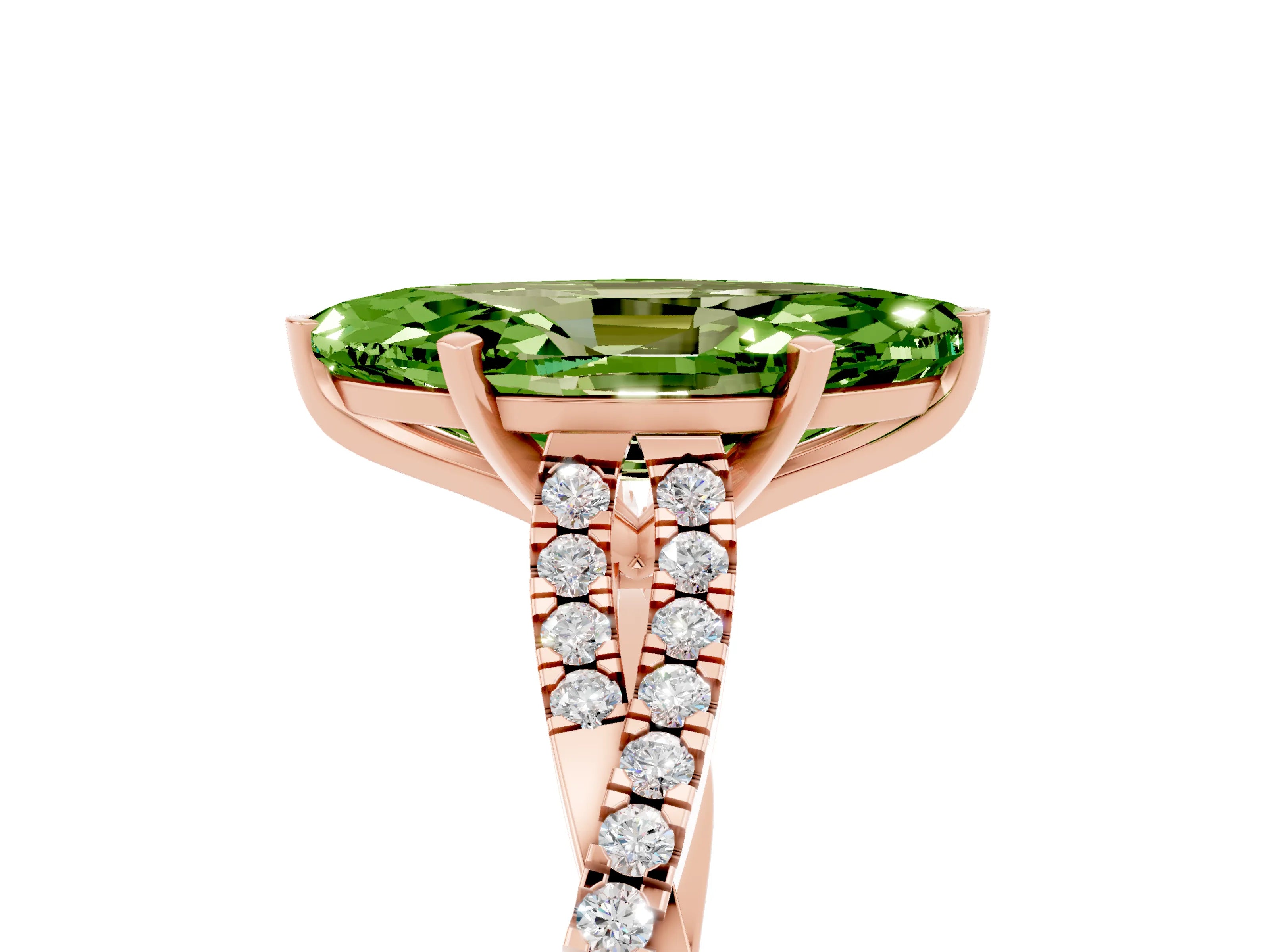 Rose gold Marquise Cut Peridot Solitaire Engagement Ring with Twisted Pavé Band and Four-Prong Setting_5