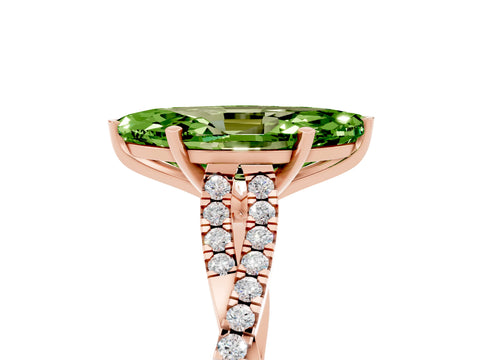 Rose gold Marquise Cut Peridot Solitaire Engagement Ring with Twisted Pavé Band and Four-Prong Setting_5