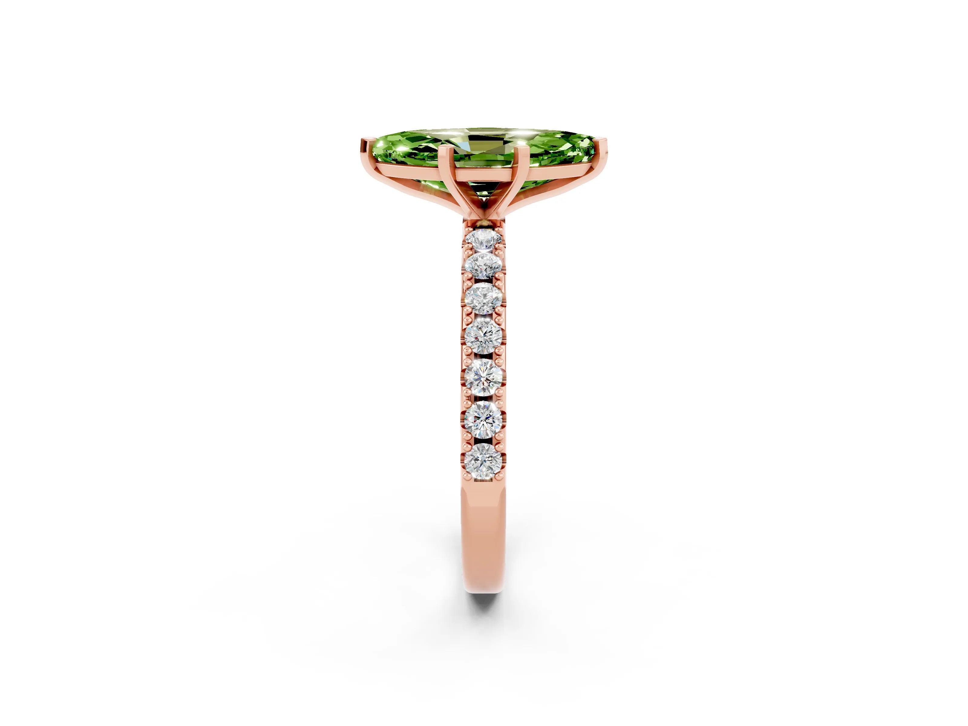 Rose gold Marquise Cut Peridot Solitaire Pavé Band with Four-Prong Setting_2