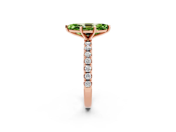 Rose gold Marquise Cut Peridot Solitaire Pavé Band with Four-Prong Setting