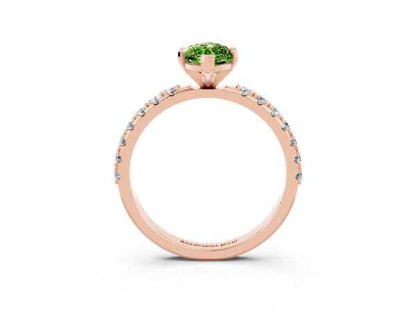 Rose gold Marquise Cut Peridot Solitaire Pavé Band with Four-Prong Setting