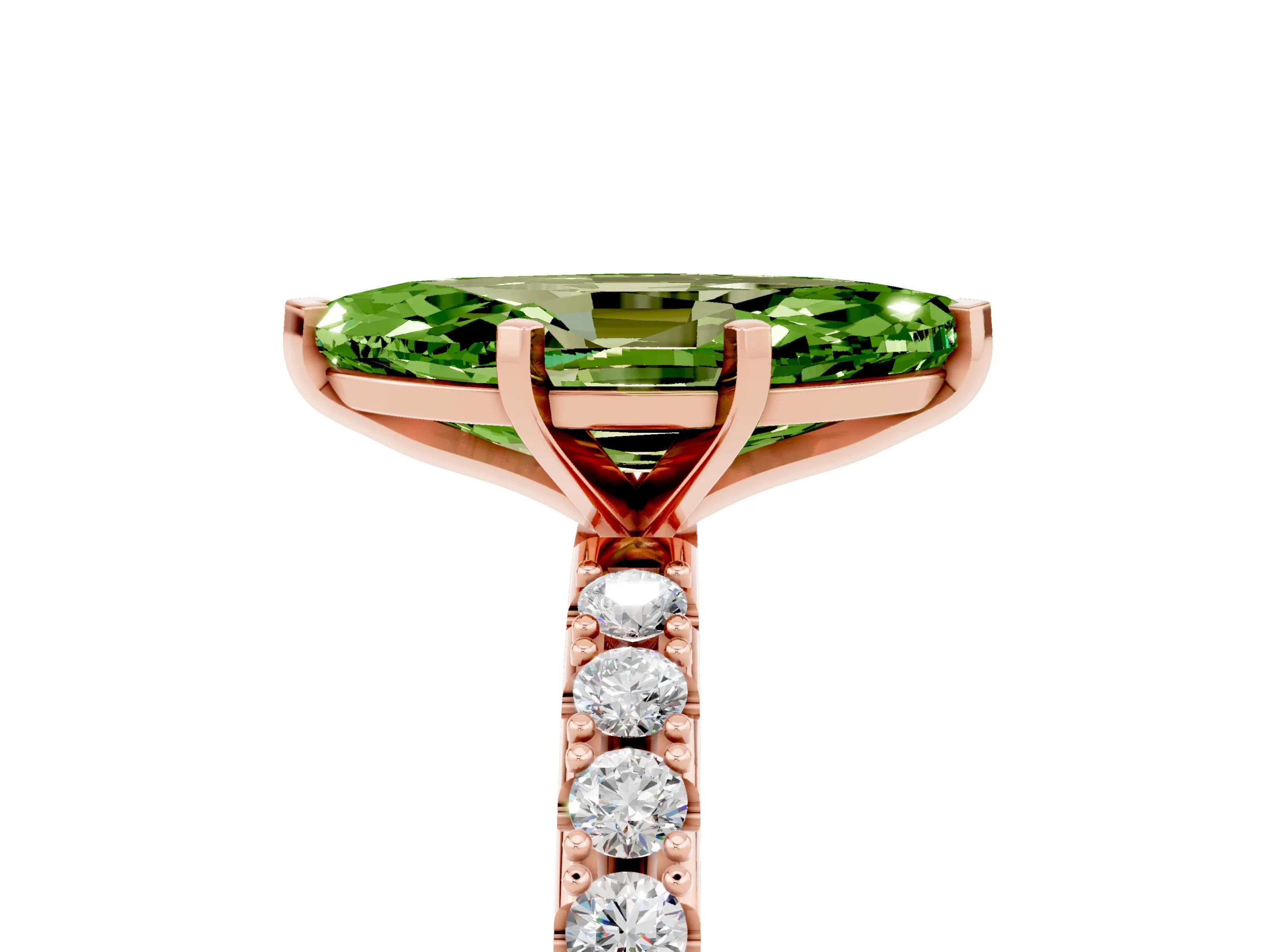 Rose gold Marquise Cut Peridot Solitaire Pavé Band with Four-Prong Setting_5